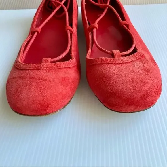 JOIE Jenessa Ballet Flats Cherry Red Suede Women Size 7.5/38 Lace Up Leather - Picture 7 of 13